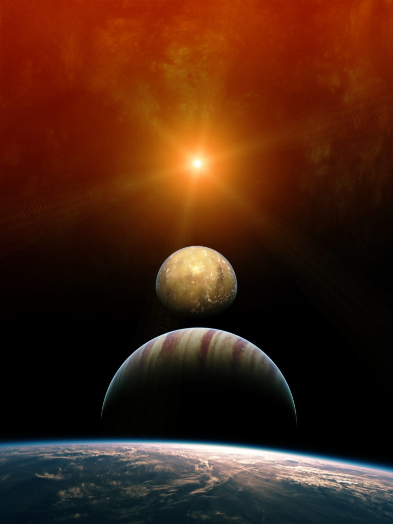 Planet Alignment with rising Sun